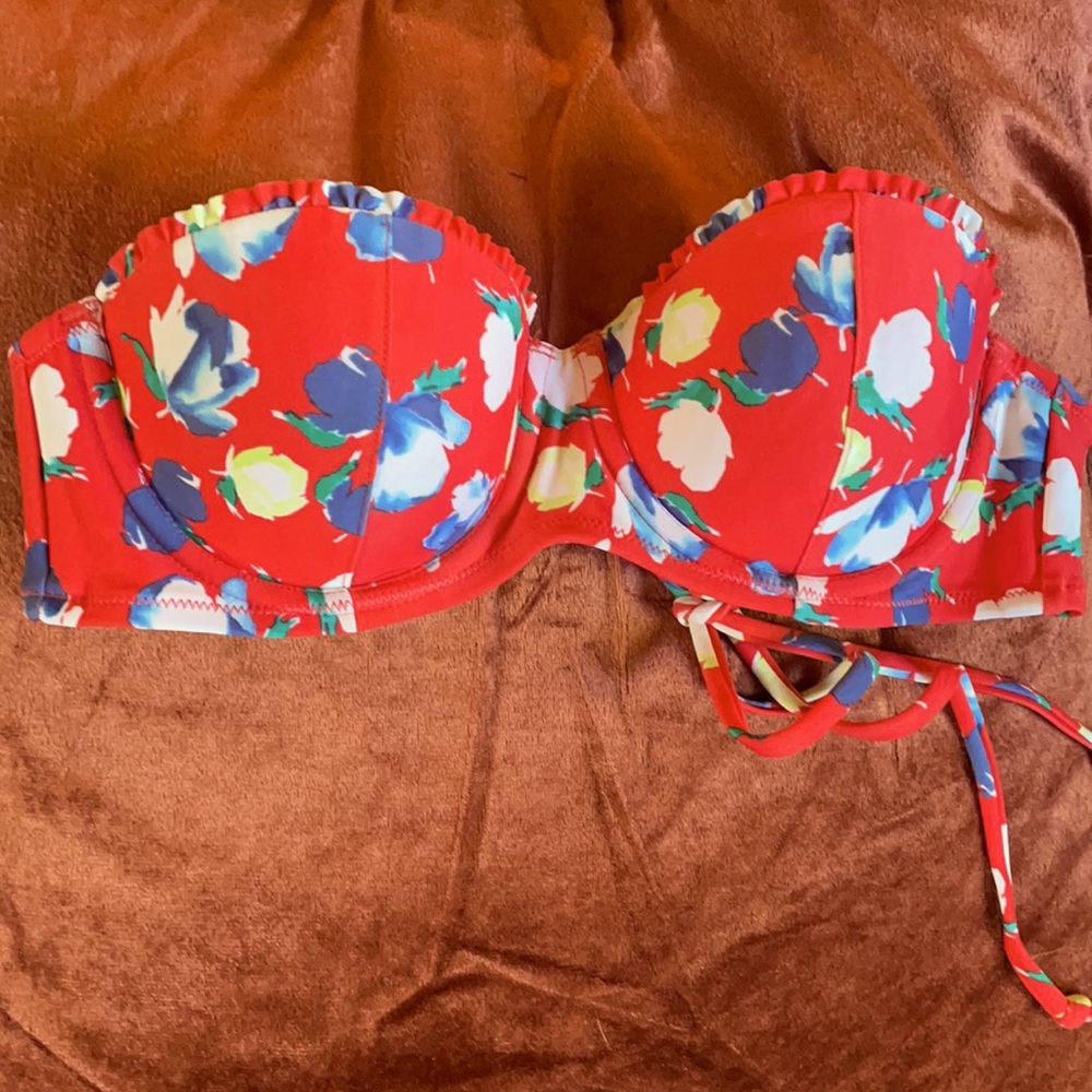 Aerie red floral swim bikini top